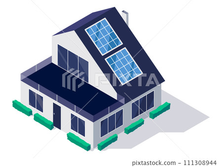 Classic and modern family house residential apartment building with roof solar panels. Real estate home property. Contemporary standard suburban urban village style Classic and modern family house residential apartment building with roof solar panels. Real estate home property. Contemporary standard suburban urban village style 111308944
