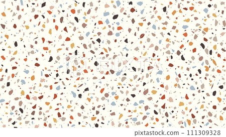 Terrazzo tile mosaic pattern, terazzo marble texture for terazo floor, vector seamless background. Abstract geometric pattern with color stones print, Terrazzo modern flooring of marble or quartz 111309328