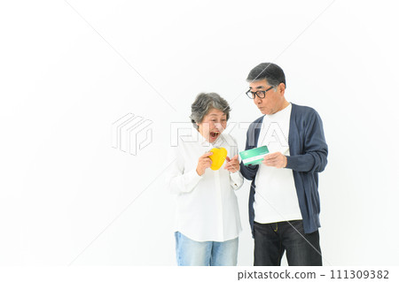 Senior couple enjoying seeing passbook 111309382
