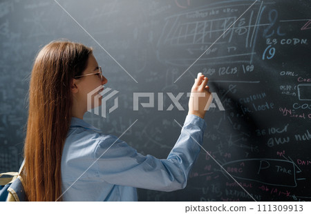 Teenager in class on background of blackboard 111309913