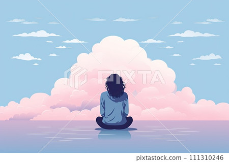 AI-generated content. lonely woman sit in clouds illustration 111310246