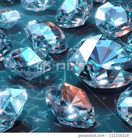 Big pile of blue diamonds on a black background. Ai generated image of a heap bunch of beautiful shiny brilliant diamonds lying with glares and reflections on a shiny reflective surface. Big pile of blue diamonds on a black background. Ai generated image of a heap bunch of beautiful shiny brilliant diamonds lying with glares and reflections on a shiny reflective surface. 111310328