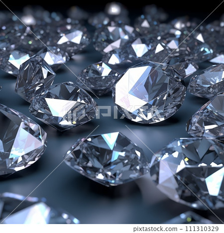Big pile of blue diamonds on a black background. Ai generated image of a heap bunch of beautiful shiny brilliant diamonds lying with glares and reflections on a shiny reflective surface. Big pile of blue diamonds on a black background. Ai generated image of a heap bunch of beautiful shiny brilliant diamonds lying with glares and reflections on a shiny reflective surface. 111310329