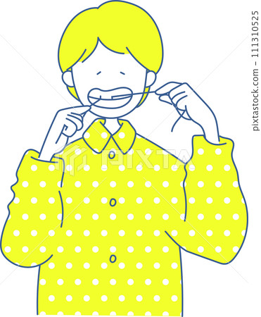 一個人用牙線清潔牙齒的簡單插圖 一個人用牙線清潔牙齒的簡單插圖 111310525