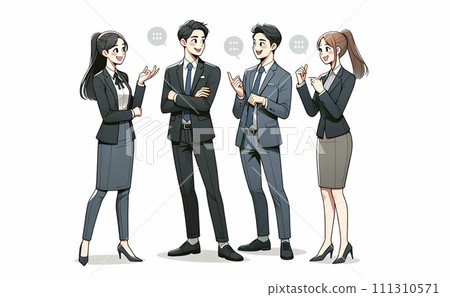 年輕男女上班族交談與交流的 AI 影像 111310571