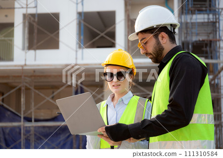 Team of architect or engineer looking laptop for inspection and planning construction. Team of architect or engineer looking laptop for inspection and planning construction. 111310584