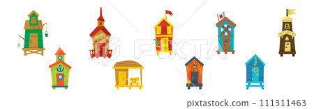 Beach Cabin and Fishing House or Hut Vector Set Beach Cabin and Fishing House or Hut Vector Set 111311463