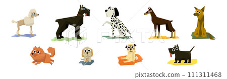 Different Dog Pet Breeds Flat Icon Vector Set 111311468