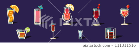 Alcoholic Drink and Cocktails in Glass Vector Set 111311510