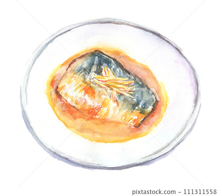 水彩畫的味噌燉鯖魚插圖 111311558