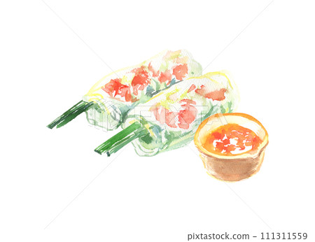 水彩畫的新鮮春捲的插圖 111311559