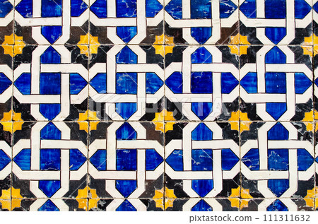 Lisbon ceramic tiles. Ornate brightly colored portugese tile texture 111311632