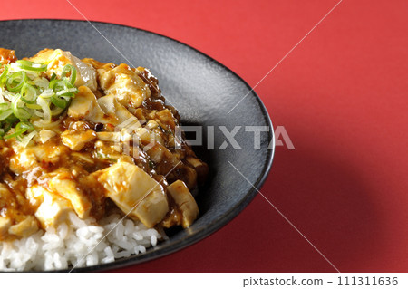 Mapo bowl with plenty of tofu and long green onions Mapo bowl with plenty of tofu and long green onions 111311636