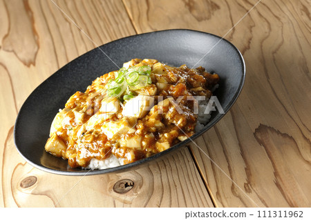 Mapo bowl with plenty of tofu and long green onions Mapo bowl with plenty of tofu and long green onions 111311962