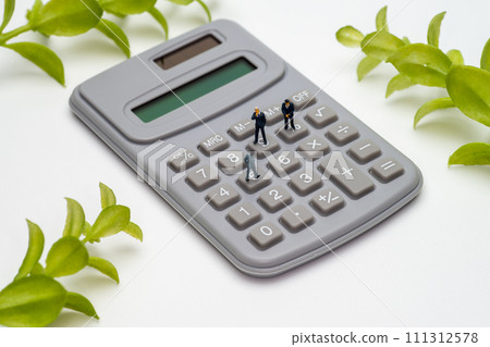 Simple calculator with diorama doll and white background 111312578