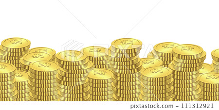 Illustration of piled up yen coins horizontally 111312921
