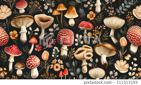 Mushroom Illustration Pattern Mushroom Illustration Pattern 111313193