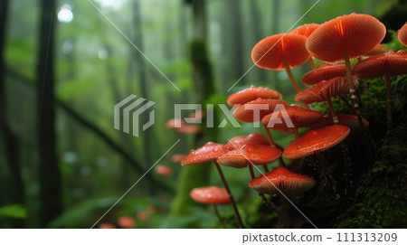 Mushrooms in Misty Forest Ambiance 111313209