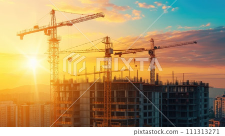 Sunset Over Urban Construction Site Sunset Over Urban Construction Site 111313271