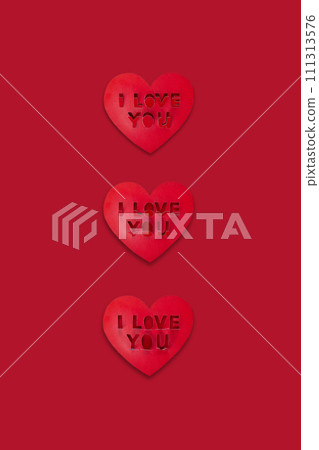 Craft hearts with lettering I love you, creative poster. Valentines cards top view 111313576