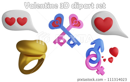 Valentine clipart element ,3D render Valentine concept isolated on white background icon set No.9 111314023