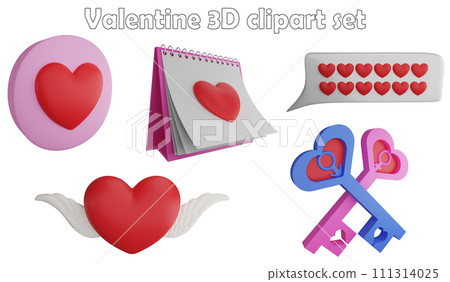 Valentine clipart element ,3D render Valentine concept isolated on white background icon set No.10 111314025