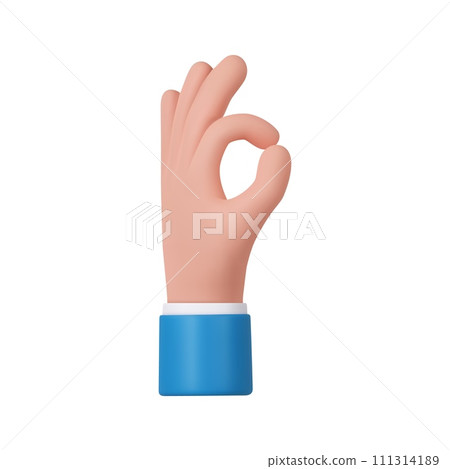 3d cartoon hand making OK gesture 111314189