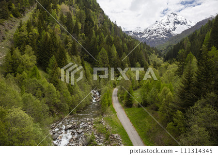 Ganter valley seen from the Old Ganter Bridge in Valais (Switzerland) 111314345