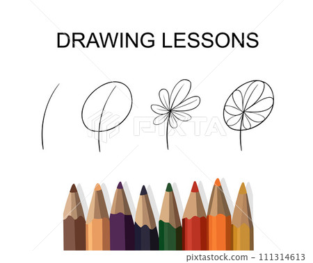 Vector isolated illustration of a step-by-step drawing of a flower. Drawing lessons. Vector isolated illustration of a step-by-step drawing of a flower. Drawing lessons. 111314613