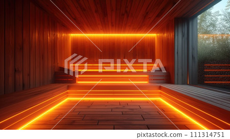 Empty Sauna Room with Ambient Lighting 111314751