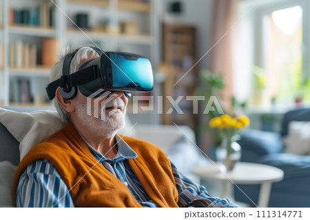 Senior Man Experiencing VR at Home Senior Man Experiencing VR at Home 111314771