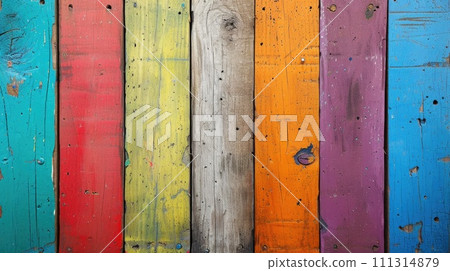 Colorfully painted wooden boards Colorfully painted wooden boards 111314879