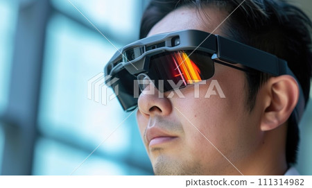 Man Wearing Smart Augmented Reality Glasses 111314982