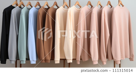 Pastel-colored sweatshirts hang on a hanger 111315014