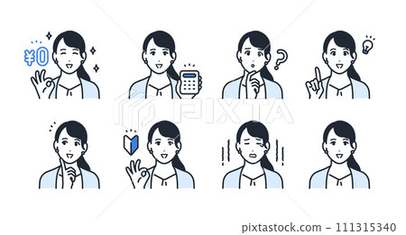 Young business woman facial expression icon illustration set material Young business woman facial expression icon illustration set material 111315340