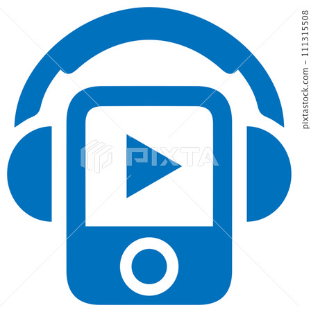 Mobile music player and headphones icon blue 111315508