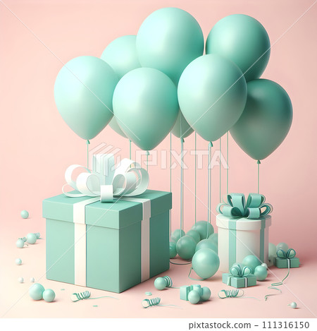 3D Gift box with bow and balloons in pastel colors 3D Gift box with bow and balloons in pastel colors 111316150