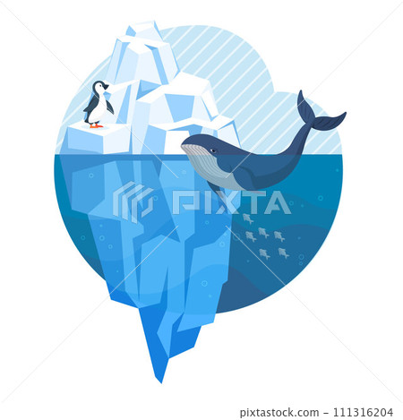 Glaciers vector illustration. Snow-covered mountains and glaciers form enchanting wintry vista The cold majesty icy bergs speaks to heart polar isolation Glacial ecosystems thrive in harshest climates 111316204