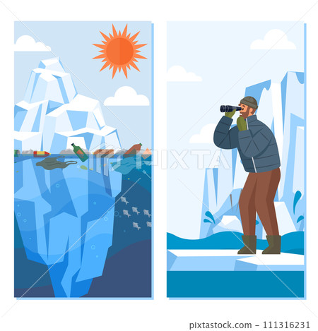 Glaciers vector illustration. Antarctic landscapes, with their glacial beauty, inspire reverence Icy floes and frozen expanses define stark allure polar regions Glaciers metaphorically embody essence 111316231