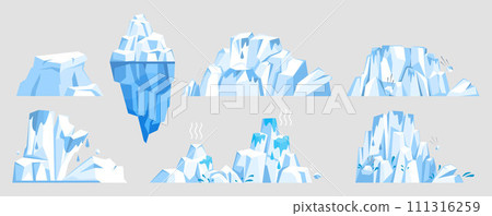 Glaciers vector illustration. Frozen floes, like drifting dreams, navigate polar seas with quiet determination Glaciers, like frozen architects, shape contours Earth The Antarctic wilderness 111316259
