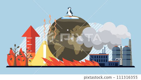 Global warming vector illustration. Carbon dioxide, harbinger climate change, whispers tales environmental unrest in air Global warming, unfolding drama, showcases battle between humanity 111316355