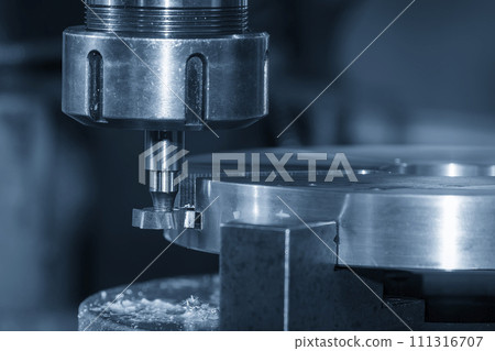 The T-slot cutting process on NC milling machine with T-slot cutter in the light blue scene. 111316707