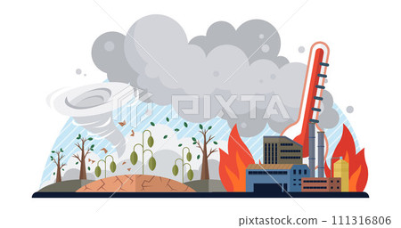 Global warming vector illustration. Global warming metaphor is mural, each stroke telling tale humanitys influence on environment Ecology, sentinel environment, watches over unfolding drama global 111316806