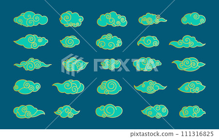 Chinese clouds vector illustration. Chinese clouds conceptually transform sky into ornate masterpiece Cloudy skies become canvas for ornate elegance East Asian culture Traditional Chinese clouds dance 111316825