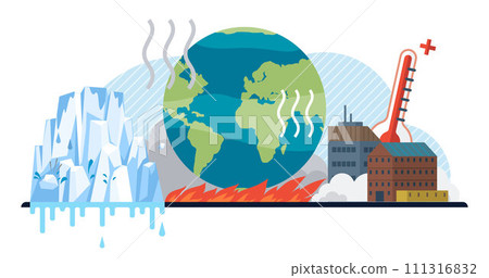 Global warming vector illustration. Climate crisis, turbulent chapter in story environment, unfolds under weight global warming Environmental damage, scars left by human activities, paint grim picture 111316832