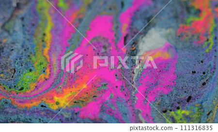 Paint fluid background purple green orange blue 111316835