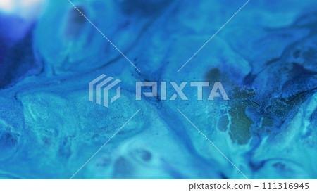 Paint spill glitter ink flow blue sparkling fluid 111316945