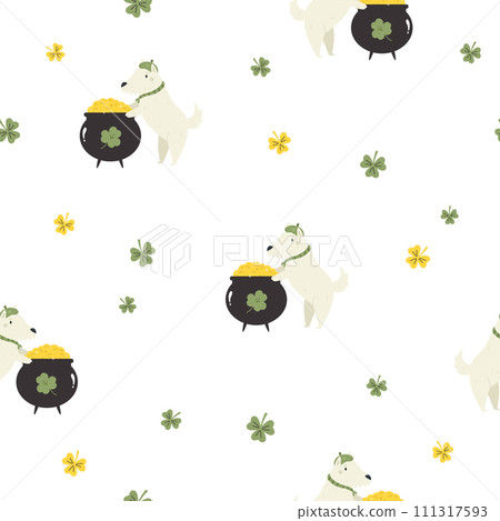 Holiday Hounds St. Patricks Day background. Irish Doggy Delight Seamless Pattern Holiday Hounds St. Patricks Day background. Irish Doggy Delight Seamless Pattern 111317593