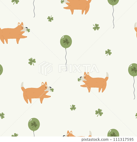 Holiday Hounds St. Patricks Day background. Irish Doggy Delight Seamless Pattern 111317595