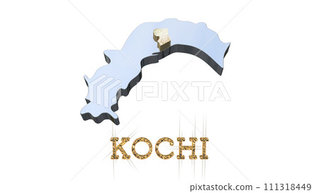 [Alpha Channel] 3D perspective projection of Kochi Prefecture highlighting the topography of Kochi 111318449